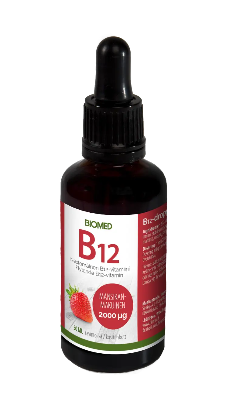 B12-vitamindroppar, jordgubbssmak, 2000 µg, 50 ml