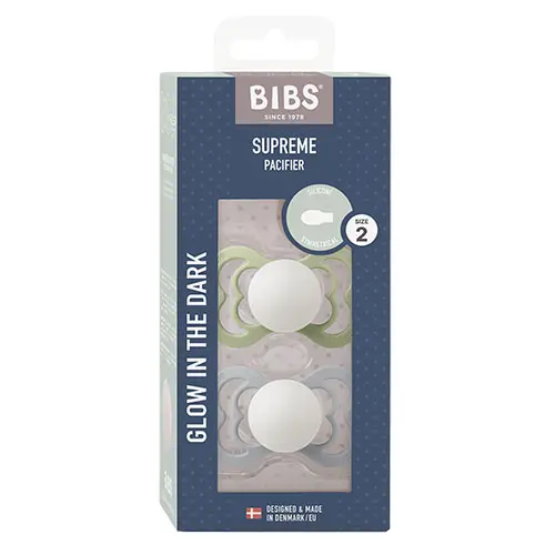 BIBS Supreme Silikon Størrelse 2 (Sage GLOW/Cloud GLOW) 2 st