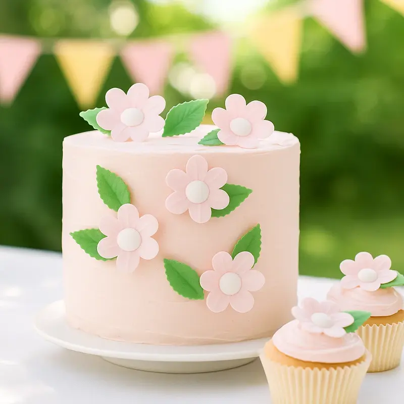 Blommor & blad ätbara Wafer Rosa