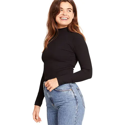 Boody Women's Ribbed Turtleneck Top Svart | Stl. L