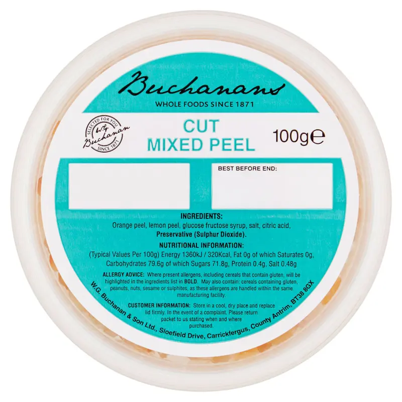 BUCHANANS MIXED CITRUS PEEL 100G