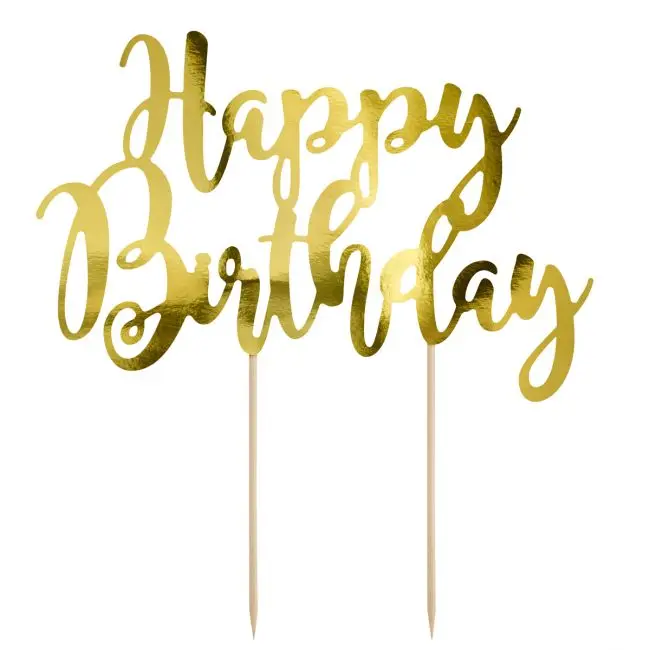 Cake topper Happy Birthday Guld