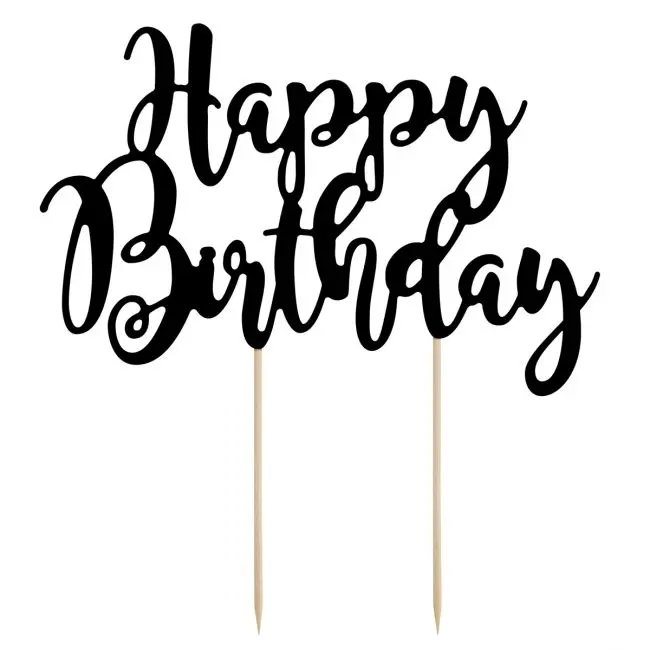 Cake topper Happy Birthday Svart