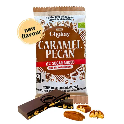 Chokay Chokladbar Ekologisk 70 g | Extra Mörk Karamell Pekannöt 65%