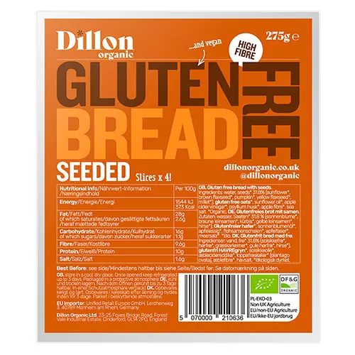 Dillon Organic Glutenfritt bröd med frön (skivat) Ekologisk | 275 g