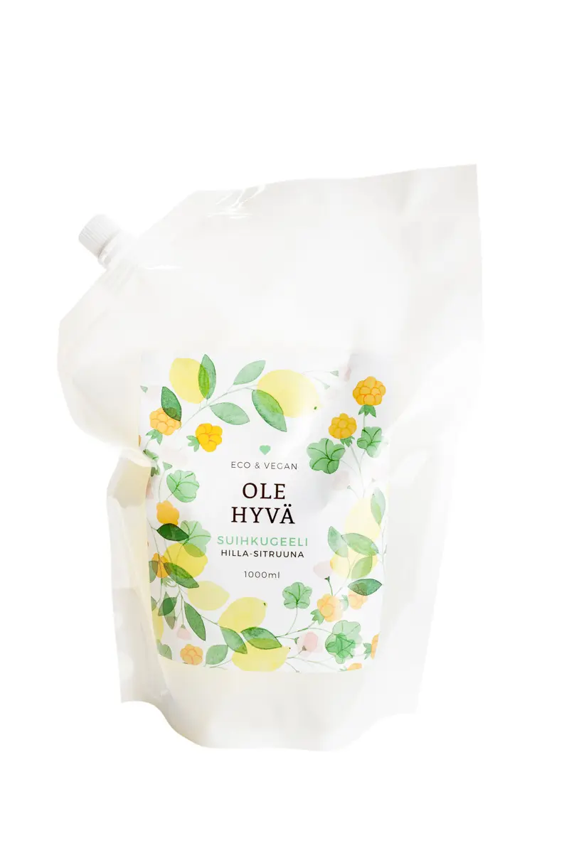 Duschgel, hjortron-citron, 1000 ml påfyllningspåse