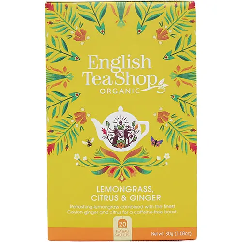 English Tea Shop Koffeinfri Te Lemongrass, Citrus & Ginger Ekologisk | 20 påsar