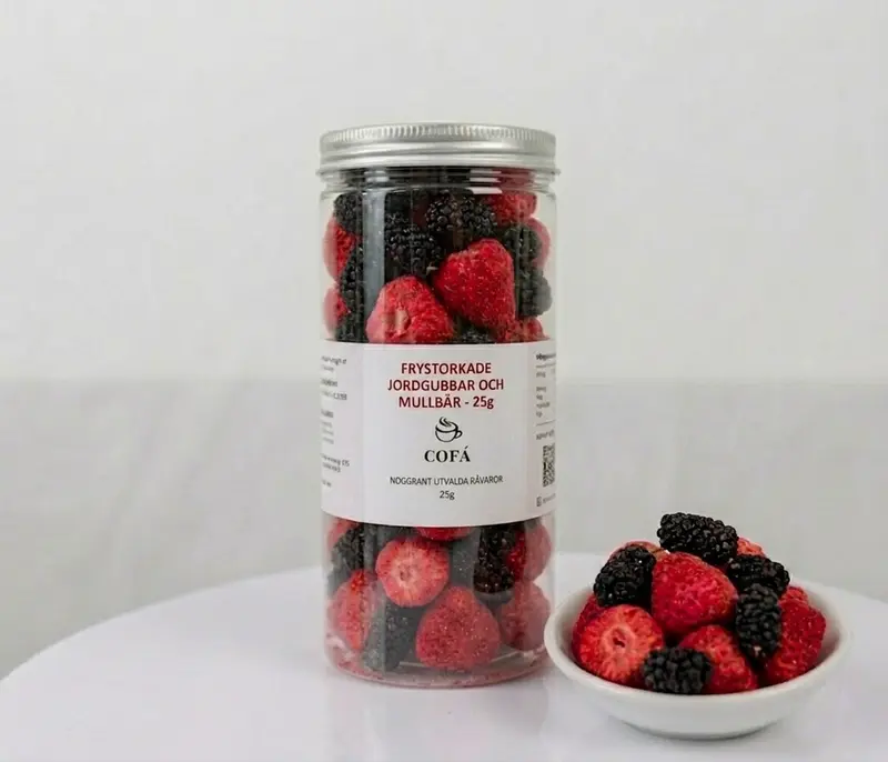 Frystorkade jordgubbar och mullbär - 25g