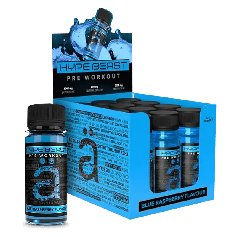 HypeBeast Pre-Workout Shot Blue Raspberry - 12x60ml.