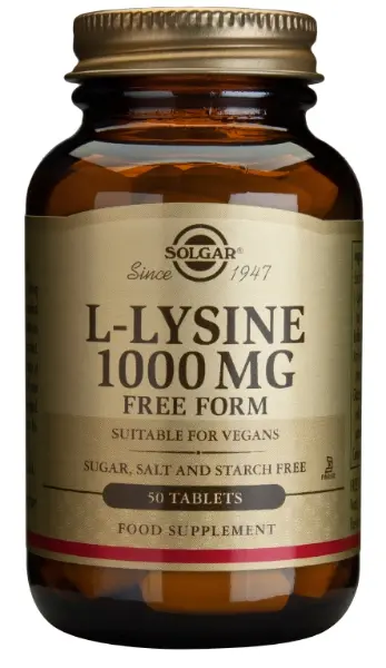 L-Lysine, 1000 mg, 74 g, 50 tabletter