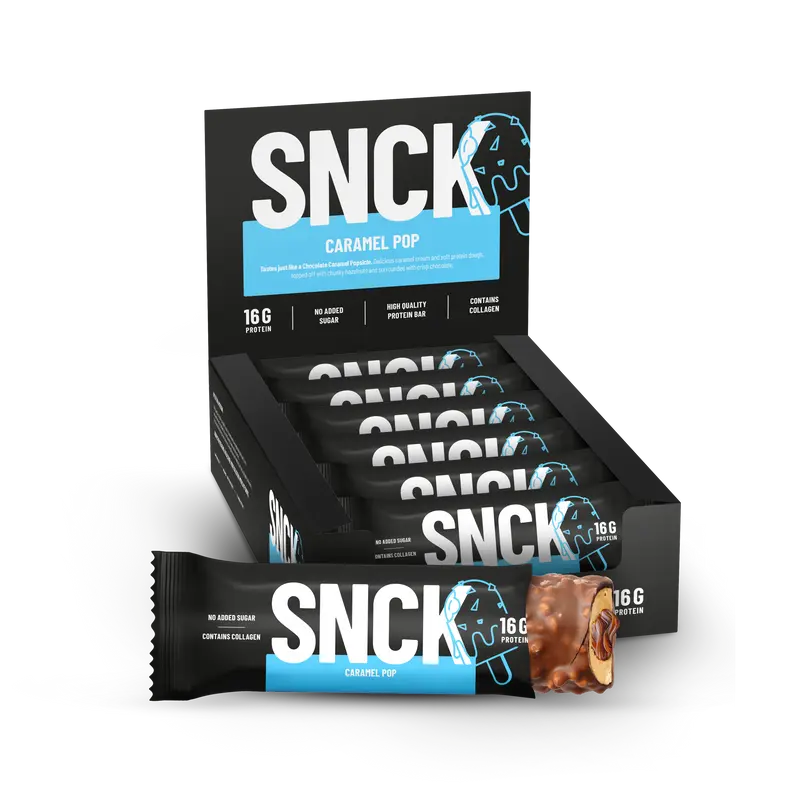 Låda (12-pack) SNCK Proteinbar Caramel Pop