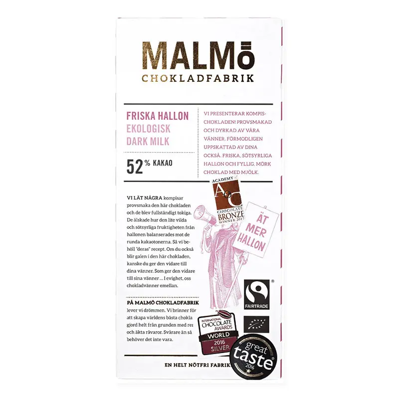 Malmö Chokladfabrik Friska Hallon 52% EKO 80g