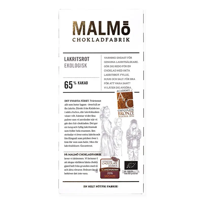 Malmö Chokladfabrik Lakritsrot 65% EKO 80g