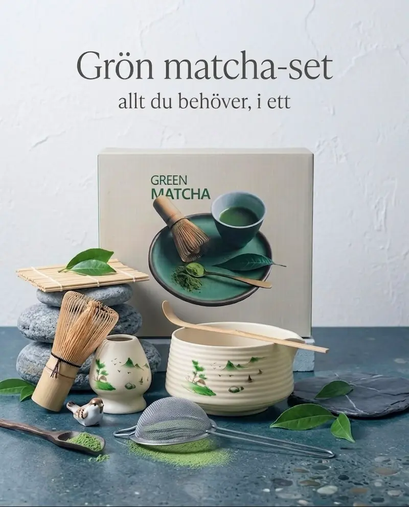 Matcha-set med keramisk skål och bambuvisp
