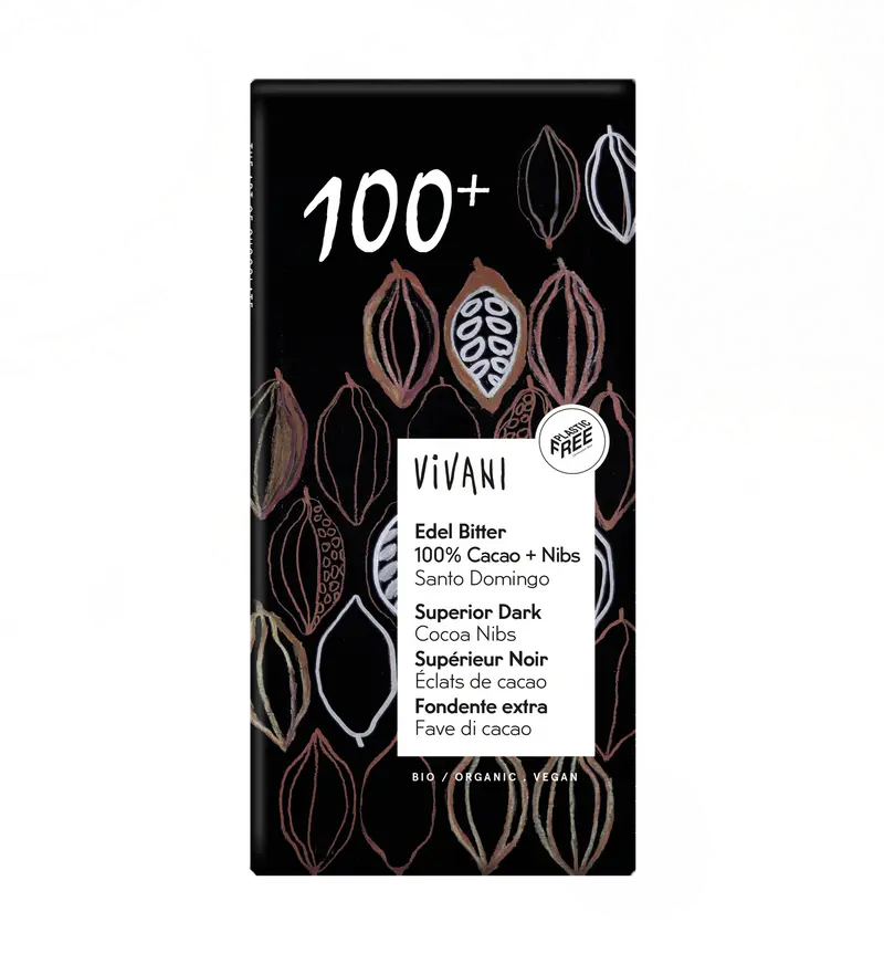 Mörk choklad 100 %, cocoa nibs, 80 g