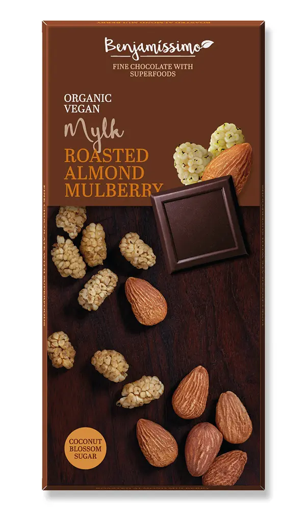 Mylkchoklad, rostad mandel & mullbär, 70 g