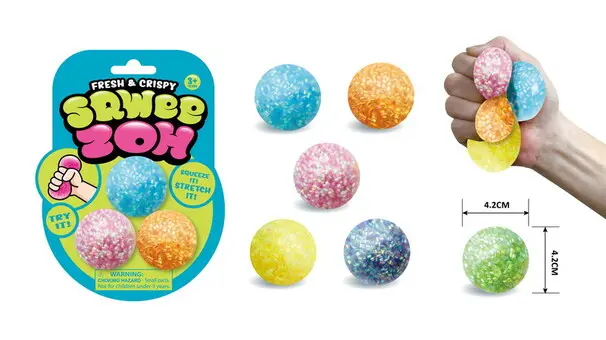 Neon Stressboll Kristall 4,2 cm 3-pack Osorterad