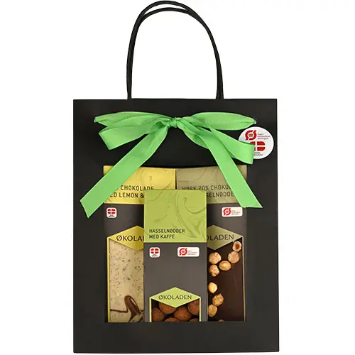 Økoladen Gourmet Presentpåse Økologisk med 2 chokladkakor och dragé mandlar | Limegrön