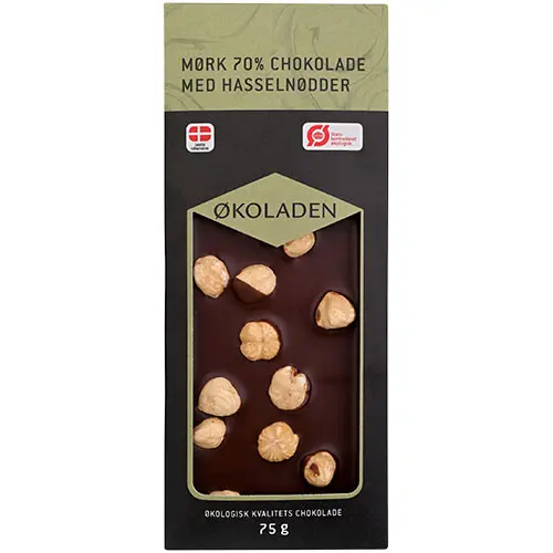 Økoladen Mörk 70 % choklad med hasselnötter Økologisk | 75 g