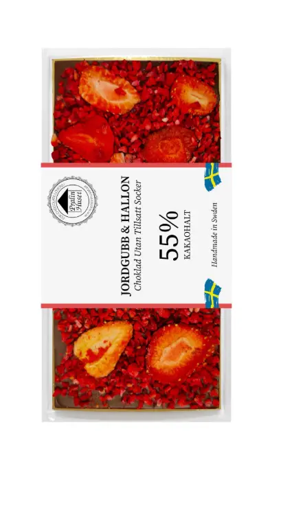 Pralinhuset Sockerfri Mörk Choklad Jordgubb & Hallon 55% 100g