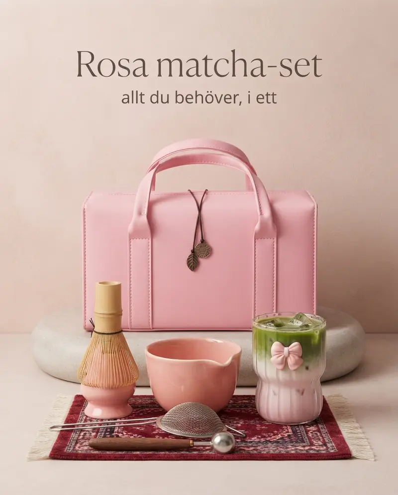 Rosa Matcha-set i keramik med bambuvisp – Chawan med presentförpackning