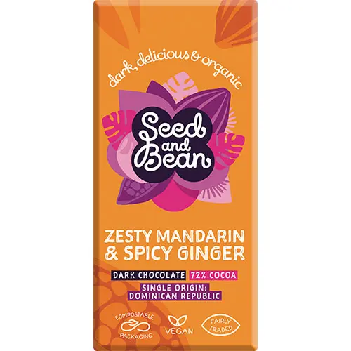 Seed & Bean Seed And Bean Mörk Choklad 72% Mandarin & Ingefära Ekologisk | 75 g