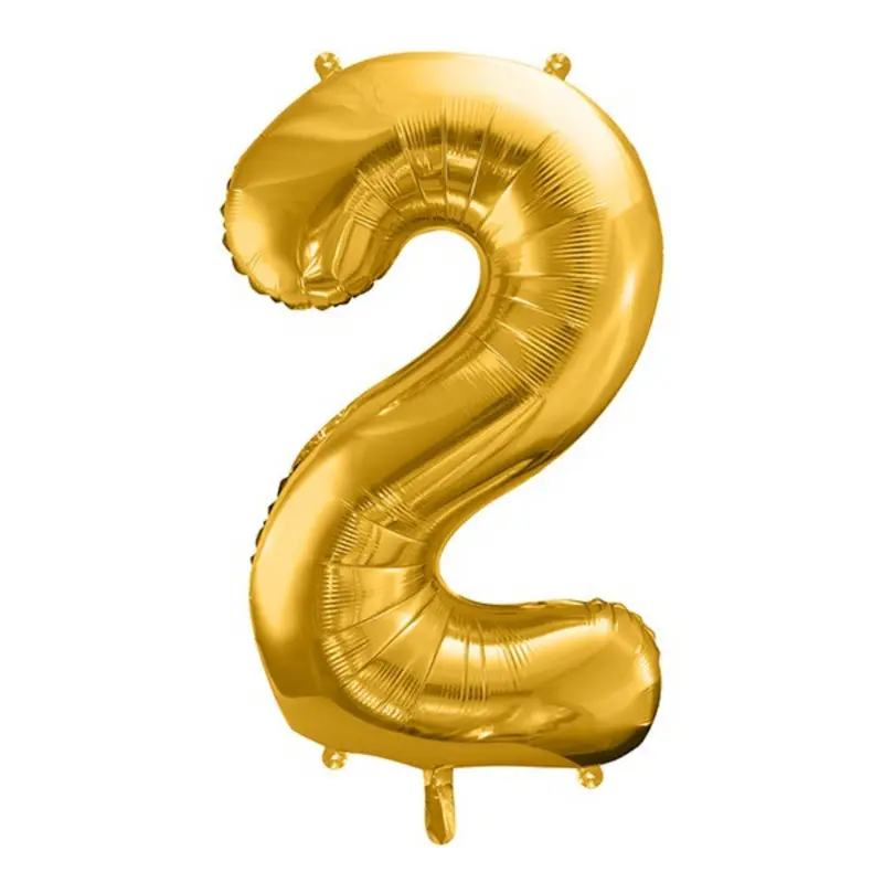 Sifferballong Guld - Siffra 2 - 86 Cm - PartyDeco