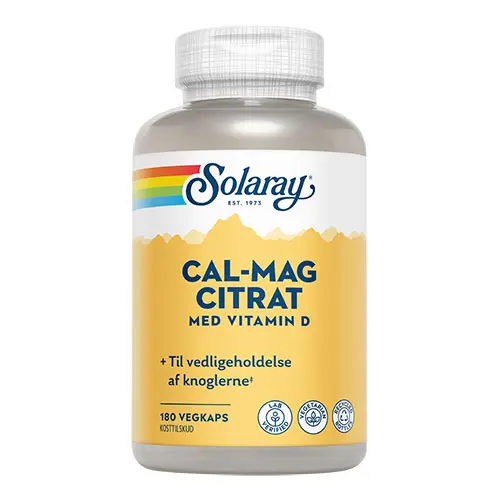 Solaray Cal-Mag Citrat + D-vitamin | 180 kapslar