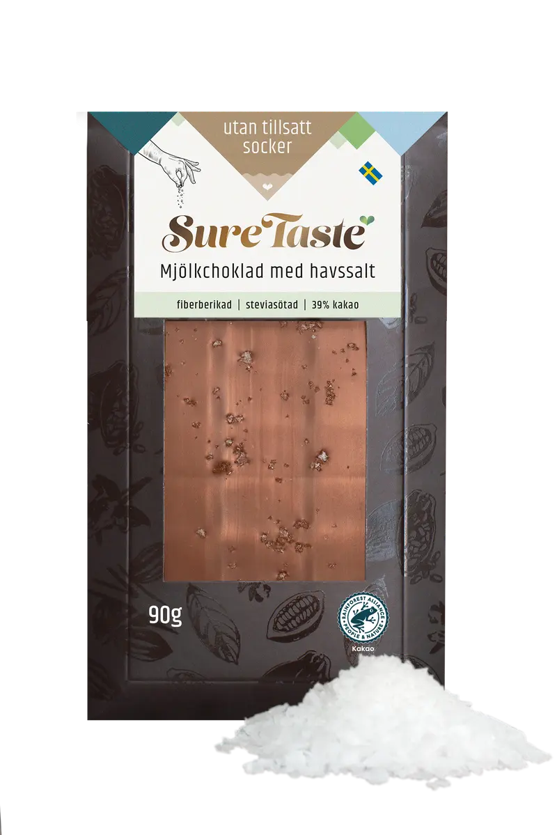 Sure Taste Sockerfri Mjölk Choklad med havssalt 39%, 90g