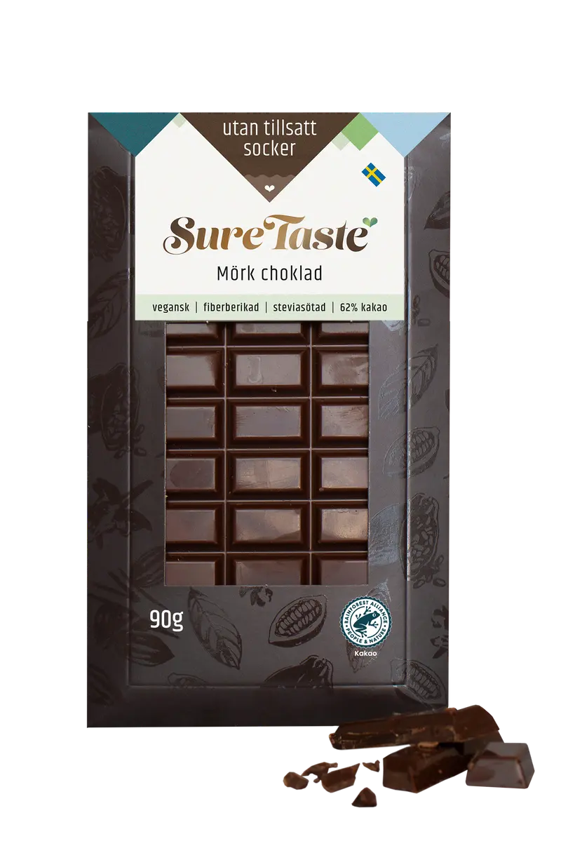 Sure Taste Sockerfri Mörk Choklad 62%, 90g