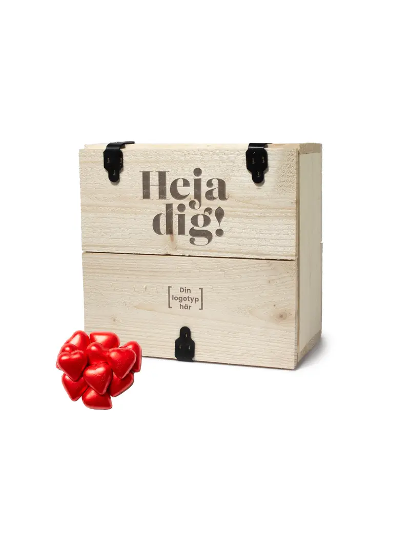 Trälåda med chokladhjärtan