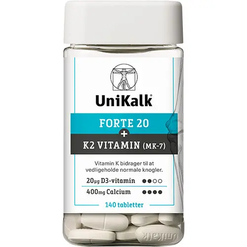 Unikalk Forte 20 + K2 Vitamin | 140 tabletter
