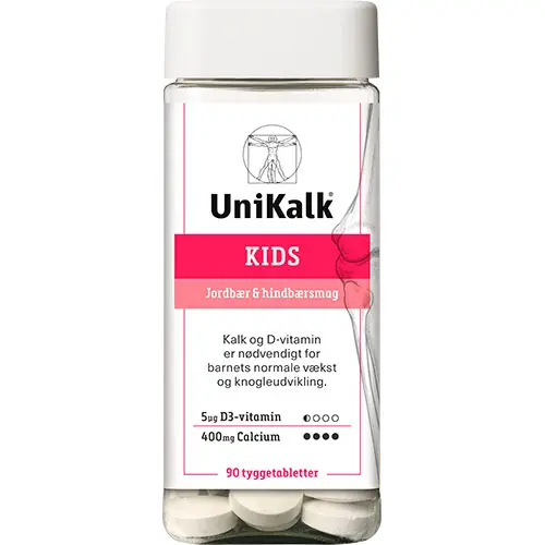 Unikalk Kids Tuggtabletter Jordgubb Och Hallon | 90 tabletter