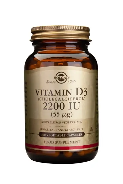 Vitamin D3, cholecalciferol, 2200IU (55µg), 30 g, 100 vegetabiliska kapslar